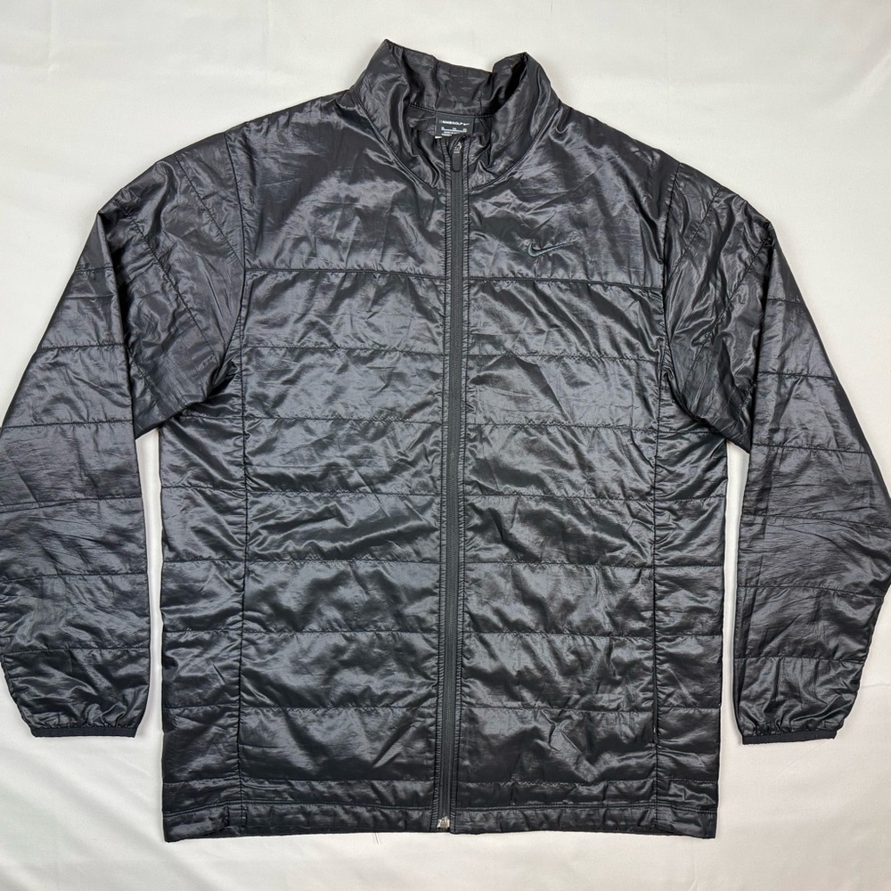 Nike Golf Mens Shiny Quilted Jacket XL Y2K Black Full Zip Lightweight
